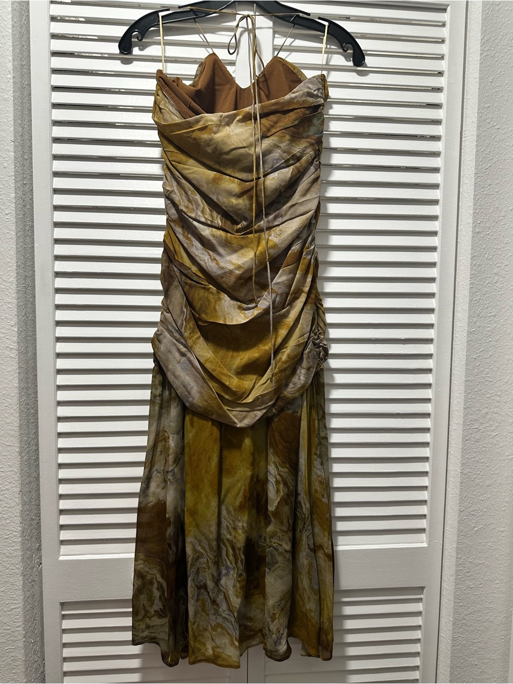 Zara Marbled Silk Maxi Ruched Dress - Picture 4 of 11